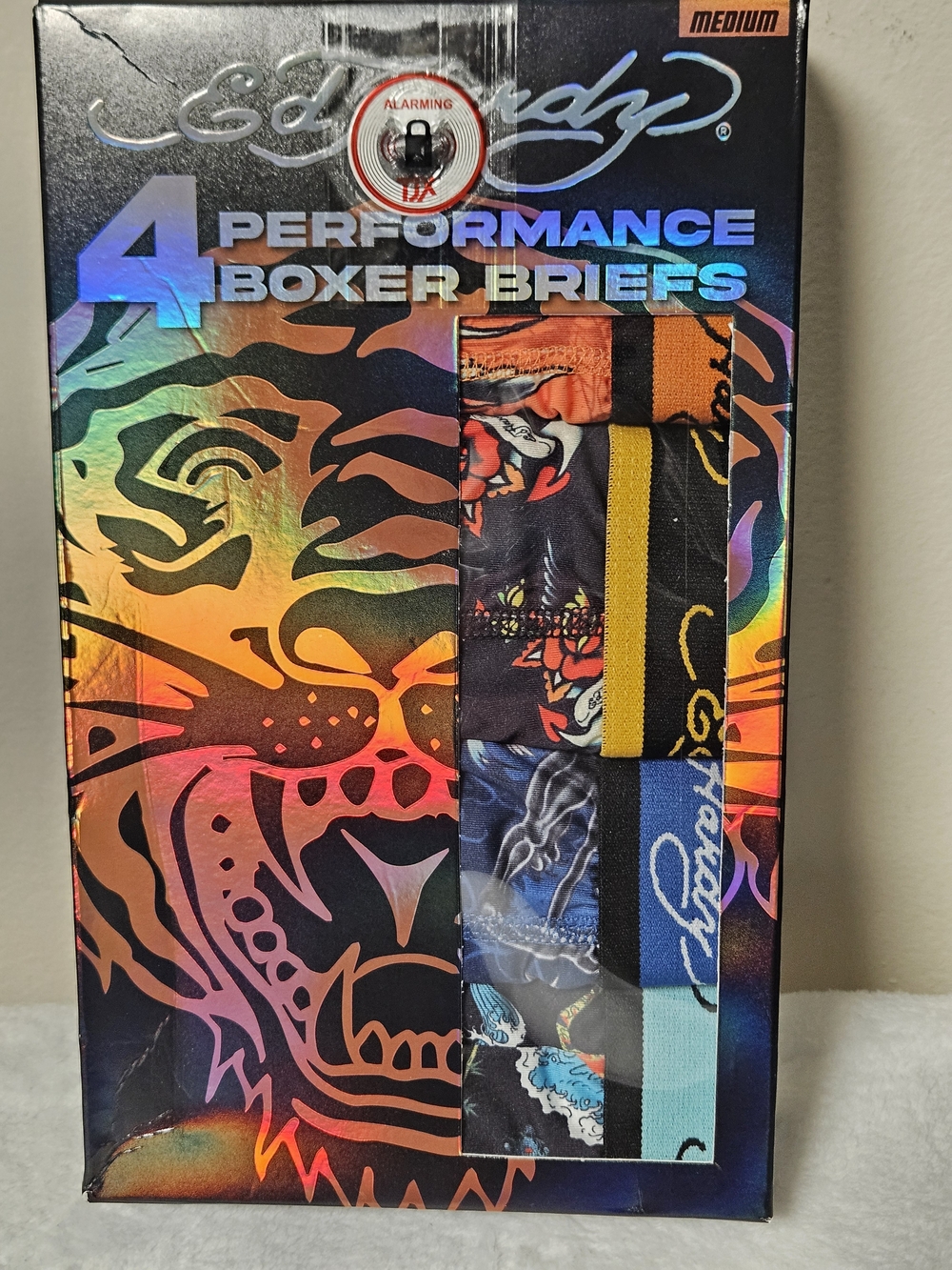 Ed Hardy Men’s Boxer Briefs 4 Pack Size MEDIUM Assorted Prints Performance